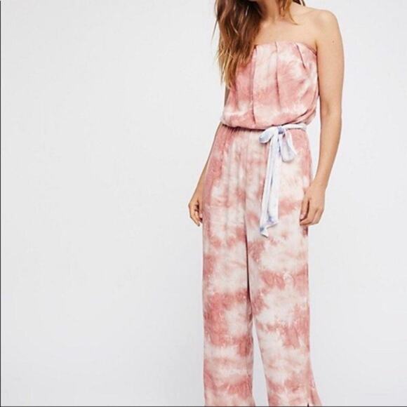 Free People Just Float Tie Dye Strapless Jumpsuit Small